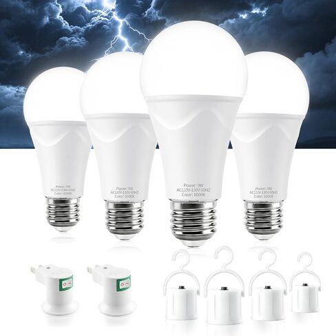 Brightever 6 Packs Rechargeable Emergency Light Bulbs, Battery Operated Light Bulb for Power Outage, 6000K Daylight White 120V 9W 60W Equivalent 1200mAh Rechargeable LED Bulb for Camping, Hurricane in Kuwait