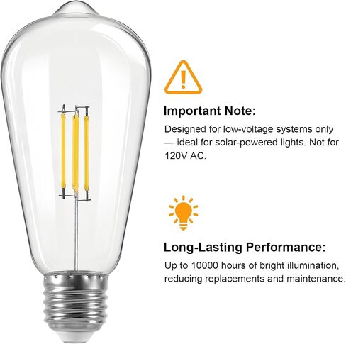 مصابيح LED، 3V 2W الجهد المنخفض DC، 3000K أبيض دافئ E26 لمبة قاعدة لأضواء الحظيرة الشمسية الجدار الشمعدان مصباح خارجي قابل لإعادة الشحن، 2 حزمة in Kuwait