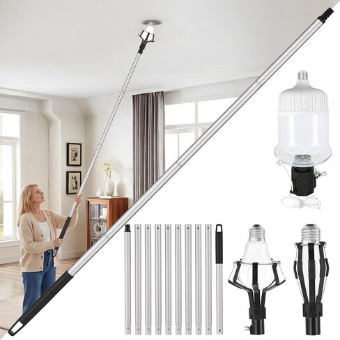 12Ft Light Bulb Changer for High Ceilings Lightweight 18FT Reach Light Bulb Replacement Removal Tool Extension Pole with Baskets Gripper and Suction Cup Fits Recessed and Standard Bulbs in Kuwait