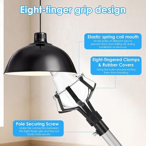 12Ft Light Bulb Changer for High Ceilings Lightweight 18FT Reach Light Bulb Replacement Removal Tool Extension Pole with Baskets Gripper and Suction Cup Fits Recessed and Standard Bulbs in Kuwait