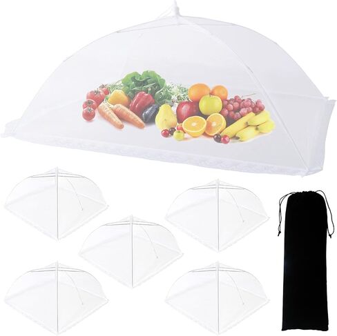 6 Pack Food Covers for Outdoors Mesh Screen Include 2 Extra Large (40"X 24") & 4 Standard (17"X 17") Food Tents Collapsible and Reusable Mesh Food Covers for Outside, BBQ Party Supplies, Fruit in Kuwait