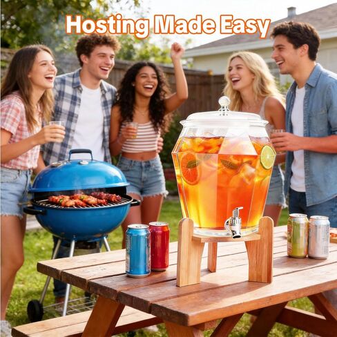 2 PCS Drink Dispenser Set, (1.85 & 0.69 gal) 2.5 Gallon Total Capacity- Shatterproof Plastic Beverage Containers with Wood Stand, Leak-Proof Spigot for Juice, Tea, Lemonade & Mimosa Bar Hosting in Kuwait