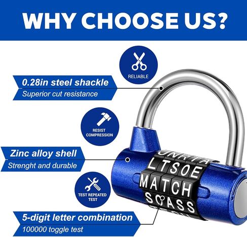 4 Pcs 5 Letter Combination Lock, Keyless Resettable Heavy Duty Metal Safety Padlock in 4 Colors for Gym Locker, Toolbox, Hasp Cabinet in Kuwait
