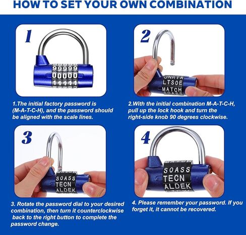 4 Pcs 5 Letter Combination Lock, Keyless Resettable Heavy Duty Metal Safety Padlock in 4 Colors for Gym Locker, Toolbox, Hasp Cabinet in Kuwait