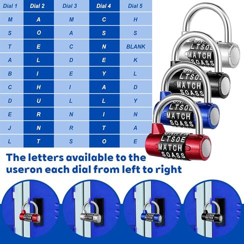 4 Pcs 5 Letter Combination Lock, Keyless Resettable Heavy Duty Metal Safety Padlock in 4 Colors for Gym Locker, Toolbox, Hasp Cabinet in Kuwait