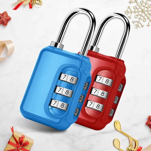 2 Pack Combination Lock, Heavy Duty Alloy 3-Digit Padlock, Metal Waterproof Outdoor Travel Luggage Locks for Locker, Sports Locker, Fence, Toolbox, Gate, Case, Hasp Storage-Blue Red in Kuwait