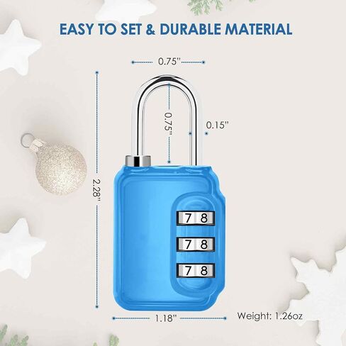 2 Pack Combination Lock, Heavy Duty Alloy 3-Digit Padlock, Metal Waterproof Outdoor Travel Luggage Locks for Locker, Sports Locker, Fence, Toolbox, Gate, Case, Hasp Storage-Blue Red in Kuwait