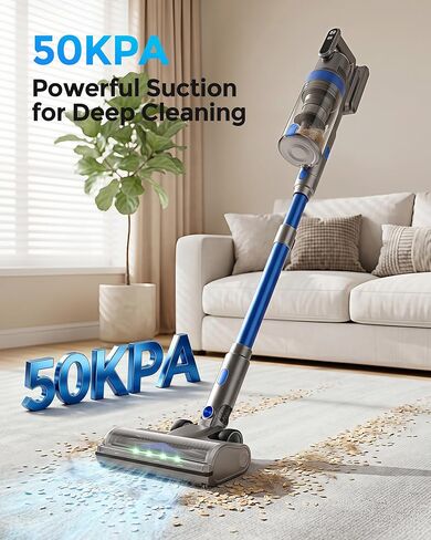 Cordless Vacuum Cleaner, 50kpa 60min Self-Standing Stick Vacuum Cordless with Anti-Tangle Brush,Touch Screen, Lightweight & Portable,Vacuum Cleaners for Home, Carpet, Hard Floor Blue in Kuwait