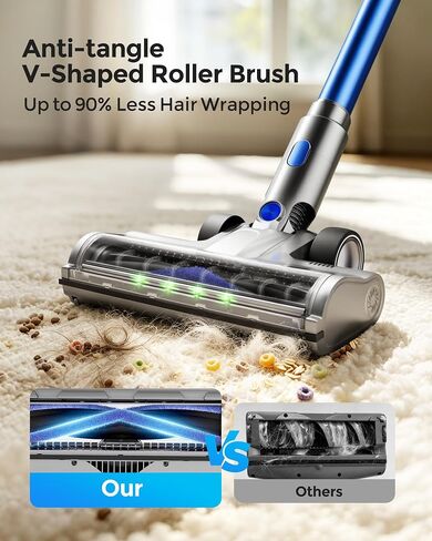 Cordless Vacuum Cleaner, 50kpa 60min Self-Standing Stick Vacuum Cordless with Anti-Tangle Brush,Touch Screen, Lightweight & Portable,Vacuum Cleaners for Home, Carpet, Hard Floor Blue in Kuwait