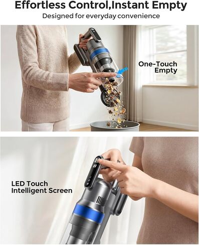Cordless Vacuum Cleaner, 50kpa 60min Self-Standing Stick Vacuum Cordless with Anti-Tangle Brush,Touch Screen, Lightweight & Portable,Vacuum Cleaners for Home, Carpet, Hard Floor Blue in Kuwait