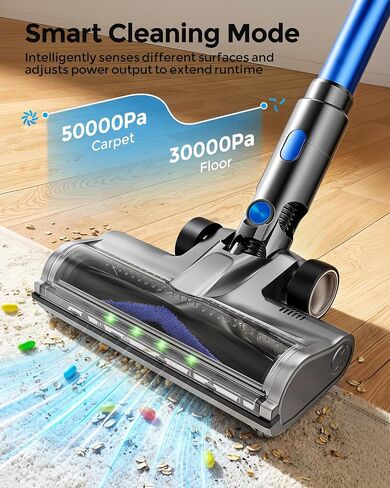 Cordless Vacuum Cleaner, 50kpa 60min Self-Standing Stick Vacuum Cordless with Anti-Tangle Brush,Touch Screen, Lightweight & Portable,Vacuum Cleaners for Home, Carpet, Hard Floor Blue in Kuwait