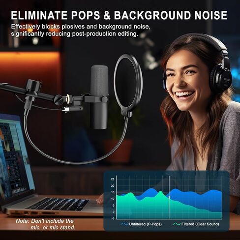 LINCO Professional Microphone Pop Filter Shield For Blue Yeti and Any Other Microphone, Dual Layered Wind Pop Screen With A Flexible 360 Degree Gooseneck Crab Clamp Stabilizing Arm (PF1502) in Kuwait