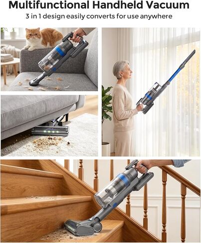 Cordless Vacuum Cleaner, 50kpa 60min Self-Standing Stick Vacuum Cordless with Anti-Tangle Brush,Touch Screen, Lightweight & Portable,Vacuum Cleaners for Home, Carpet, Hard Floor Blue in Kuwait