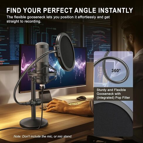 LINCO Professional Microphone Pop Filter Shield For Blue Yeti and Any Other Microphone, Dual Layered Wind Pop Screen With A Flexible 360 Degree Gooseneck Crab Clamp Stabilizing Arm (PF1502) in Kuwait