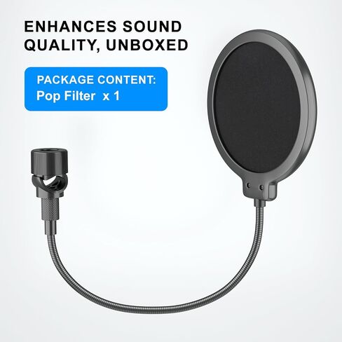 LINCO Professional Microphone Pop Filter Shield For Blue Yeti and Any Other Microphone, Dual Layered Wind Pop Screen With A Flexible 360 Degree Gooseneck Crab Clamp Stabilizing Arm (PF1502) in Kuwait