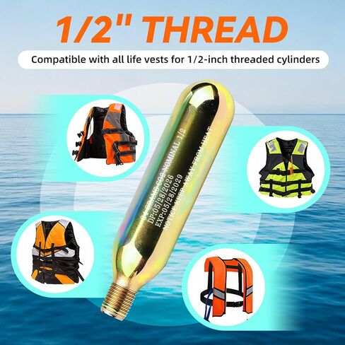 2Pack 24G Co2 Cartridge Cylinder for Life Vest, Accessory for C02 PFD Rearming Kit, for Auto/Manual Inflating Life Jacket, for Adult, Used for Fishing, Surfing, Sea/Ocean Activities in Kuwait