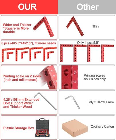 Corner Clamp for Woodworking, 90 Degree Right Angle Clamp, 8 Pack 5.5" & 2.5" Aluminum Alloy Positioning Squares for Cabinets & Picture Frames in Kuwait