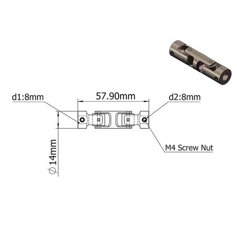 D14L58 Mini Coupling Universal Joint Diameter 14mm Length 58mm Coupler 8mm to 1pcs in Kuwait