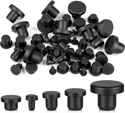 50 PCS Silicone Rubber Hole Plug, 5 Sizes Silicone Stopper for Powder Coating Waterproof Hole End Covers Black Hole Plugs for Pipe Holes Test Tube Plugs in Kuwait