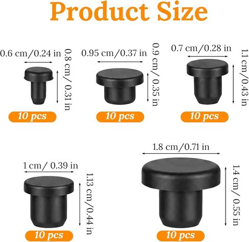 50 PCS Silicone Rubber Hole Plug, 5 Sizes Silicone Stopper for Powder Coating Waterproof Hole End Covers Black Hole Plugs for Pipe Holes Test Tube Plugs in Kuwait