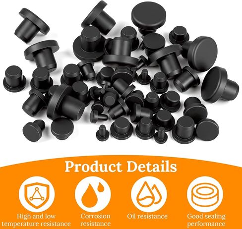 50 PCS Silicone Rubber Hole Plug, 5 Sizes Silicone Stopper for Powder Coating Waterproof Hole End Covers Black Hole Plugs for Pipe Holes Test Tube Plugs in Kuwait