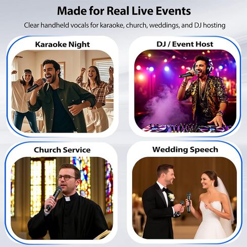 Gimkuls Wireless Professional Microphone System, Cordless Handheld Dynamic Mic, Dual UHF 200-Channel, Metal Microphones 328ft Long Range for Karaoke, Church, DJ, Wedding, Singing in Kuwait