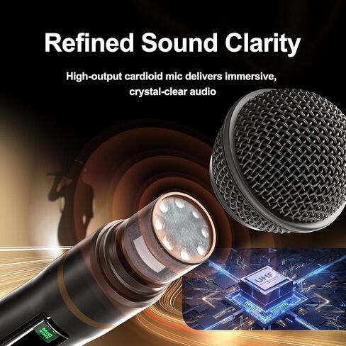 Gimkuls Wireless Professional Microphone System, Cordless Handheld Dynamic Mic, Dual UHF 200-Channel, Metal Microphones 328ft Long Range for Karaoke, Church, DJ, Wedding, Singing in Kuwait
