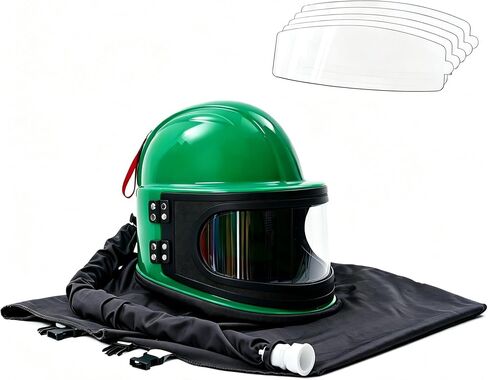 Black Air Fed Sandblasting Helmet with Air Hose, ABS Blasting Hood | With Shoulder Cape and 5 Replaceable Outer Lenses for Sand Blasting, Grinding, Paint Spraying and Surface Prep in Saudi Arabia