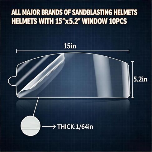 SHUNJIE 10 Pcs Sandblasting Helmet Replacement Outer Lenses | High-Density Scratch-Resistant Clear PVC Visors Compatible with Air Feed for Sandblasting, Painting, Grinding & DIY in Kuwait