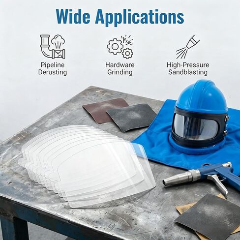 SHUNJIE 10 Pcs Sandblasting Helmet Replacement Outer Lenses | High-Density Scratch-Resistant Clear PVC Visors Compatible with Air Feed for Sandblasting, Painting, Grinding & DIY in Kuwait