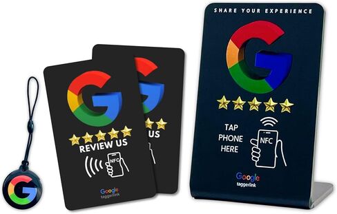 NFC Google Review Tap Stand - بطاقة صنبور الهاتف القابلة لإعادة الاستخدام - تعزيز تقييمات 5 نجوم - لا حاجة إلى تطبيق - مجموعة مكونة من 4 قطع (Google - مجموعة كومبو للحامل) in Kuwait