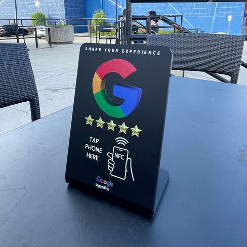 NFC Google Review Tap Stand - بطاقة صنبور الهاتف القابلة لإعادة الاستخدام - تعزيز تقييمات 5 نجوم - لا حاجة إلى تطبيق - مجموعة مكونة من 4 قطع (Google - مجموعة كومبو للحامل) in Kuwait