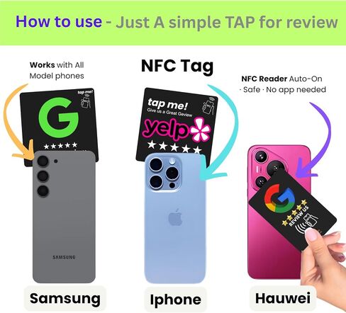 NFC Google Review Tap Stand - بطاقة صنبور الهاتف القابلة لإعادة الاستخدام - تعزيز تقييمات 5 نجوم - لا حاجة إلى تطبيق - مجموعة مكونة من 4 قطع (Google - مجموعة كومبو للحامل) in Kuwait