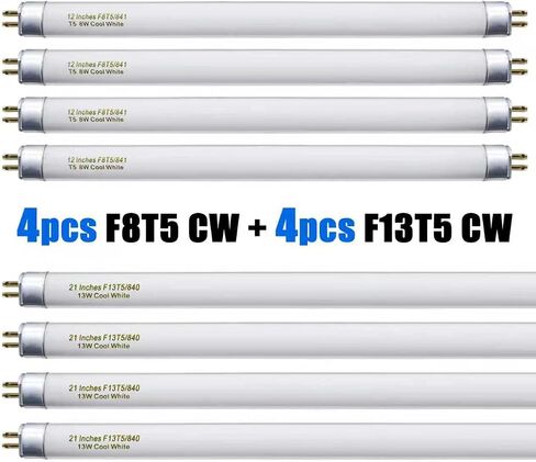 Konideke (4 Set) F8T5/CW 8 Watt and F13T5/CW 13 Watt, T5 12 Inches 8W and 21 Inches 13W Under Counter Fluorescent Light Bulbs, Cool White 4100K G5 Cap in Kuwait