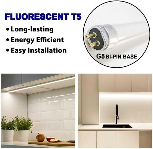 Konideke (4 Set) F8T5/CW 8 Watt and F13T5/CW 13 Watt, T5 12 Inches 8W and 21 Inches 13W Under Counter Fluorescent Light Bulbs, Cool White 4100K G5 Cap in Kuwait