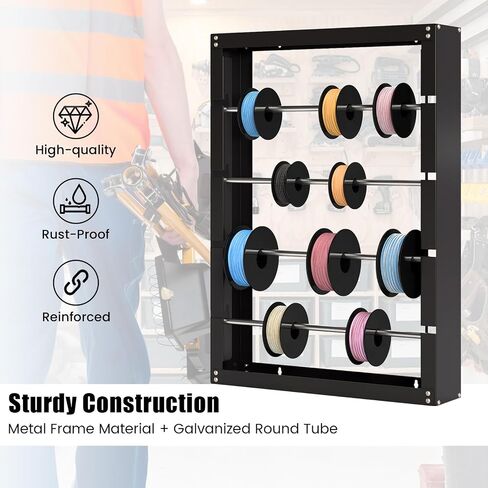 Wire Spool Rack, Wire Dispenser with 4 Detachable Rods, Wall Mounted Spool Storage Rack Wire Spool Holder for Electrical, Industrial & Retail Use in Kuwait