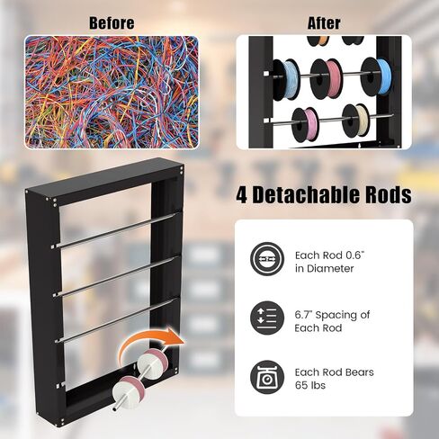 Wire Spool Rack, Wire Dispenser with 4 Detachable Rods, Wall Mounted Spool Storage Rack Wire Spool Holder for Electrical, Industrial & Retail Use in Kuwait