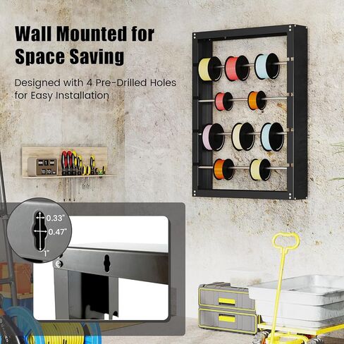 Wire Spool Rack, Wire Dispenser with 4 Detachable Rods, Wall Mounted Spool Storage Rack Wire Spool Holder for Electrical, Industrial & Retail Use in Kuwait