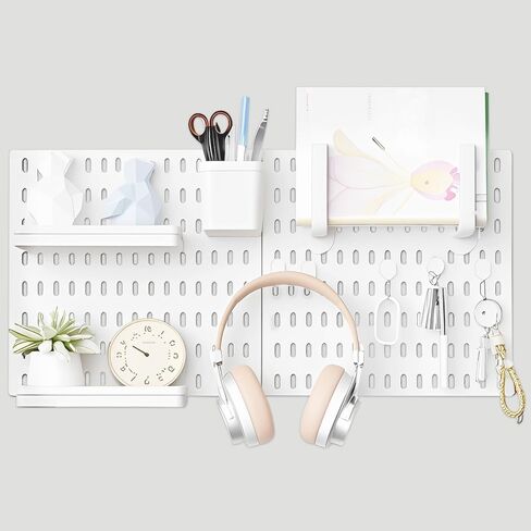 منظم Pegboard لتنظيم الحائط مع قطعتين من لوح Pegboard الأبيض و11 مجموعة إكسسوارات، مجموعات تخزين عرض مثبتة على الحائط للمطبخ وغرفة النوم والمكتب وأدوات الحرف اليدوية للحمام in Kuwait
