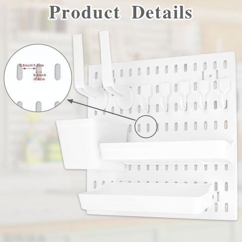 منظم Pegboard لتنظيم الحائط مع قطعتين من لوح Pegboard الأبيض و11 مجموعة إكسسوارات، مجموعات تخزين عرض مثبتة على الحائط للمطبخ وغرفة النوم والمكتب وأدوات الحرف اليدوية للحمام in Kuwait