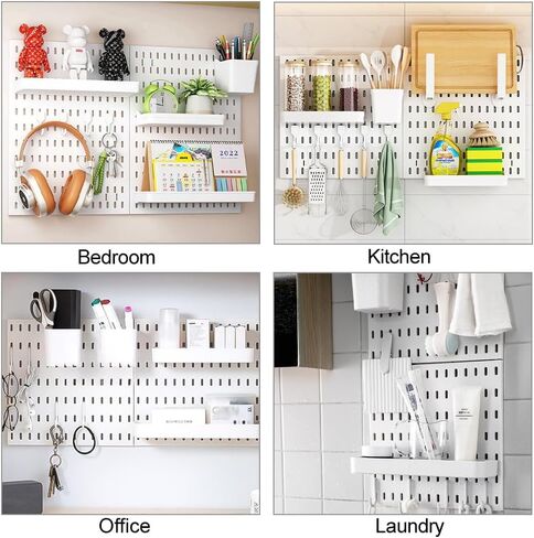 منظم Pegboard لتنظيم الحائط مع قطعتين من لوح Pegboard الأبيض و11 مجموعة إكسسوارات، مجموعات تخزين عرض مثبتة على الحائط للمطبخ وغرفة النوم والمكتب وأدوات الحرف اليدوية للحمام in Kuwait