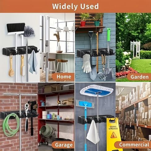 Mop and Broom Holder, Wall Mounted Organizer Mop and Broom Storage Tool Rack with 5 Ball Slots and 6 Hooks in Kuwait