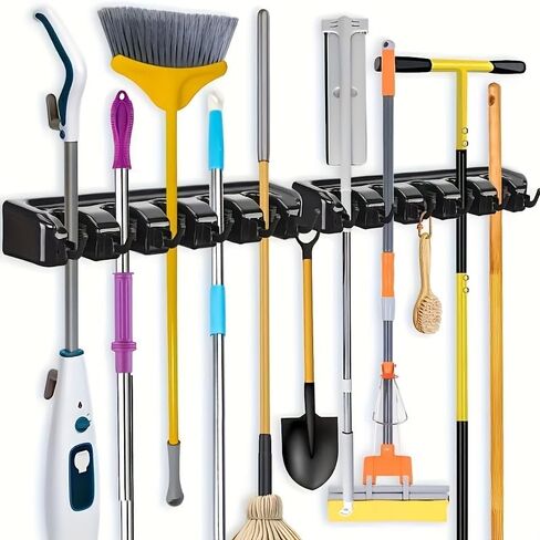 Mop and Broom Holder, Wall Mounted Organizer Mop and Broom Storage Tool Rack with 5 Ball Slots and 6 Hooks in Kuwait