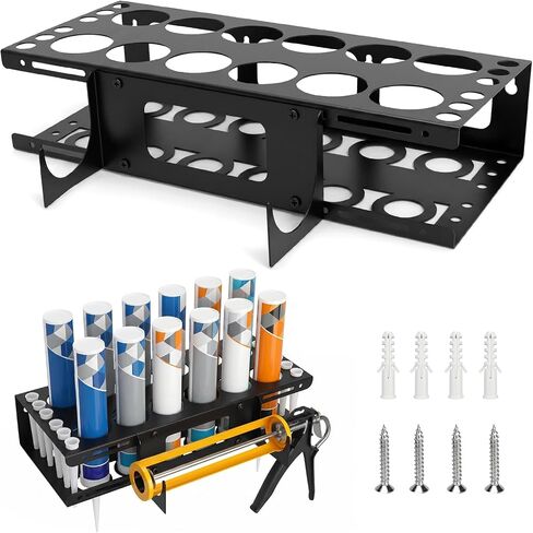 Caulk Tubes Holder Caulking Gun Storage Rack, Wall Mount Organizer for 12 Caulk Tubes and Caulking Guns for Garage, Workshop, Work Van in Kuwait