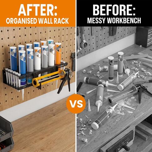 Caulk Tubes Holder Caulking Gun Storage Rack, Wall Mount Organizer for 12 Caulk Tubes and Caulking Guns for Garage, Workshop, Work Van in Kuwait