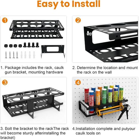 Caulk Tubes Holder Caulking Gun Storage Rack, Wall Mount Organizer for 12 Caulk Tubes and Caulking Guns for Garage, Workshop, Work Van in Kuwait