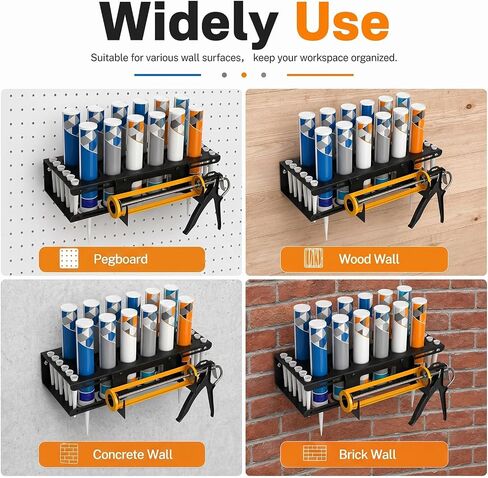 Caulk Tubes Holder Caulking Gun Storage Rack, Wall Mount Organizer for 12 Caulk Tubes and Caulking Guns for Garage, Workshop, Work Van in Kuwait