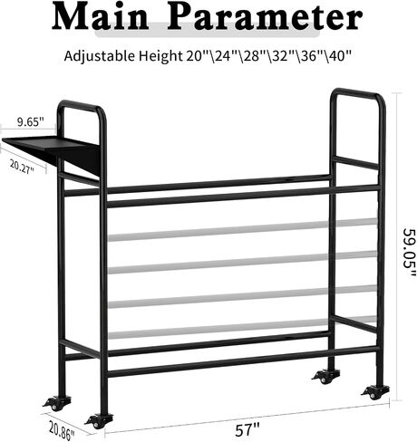 Adjustable Rolling Tire Rack, Heavy-Duty Tire Storage Rack for Garage with 4 Self-Locking Casters, Foldable Hole Board, Metal, 59" H x 59" W in Kuwait