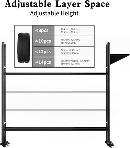 Adjustable Rolling Tire Rack, Heavy-Duty Tire Storage Rack for Garage with 4 Self-Locking Casters, Foldable Hole Board, Metal, 59" H x 59" W in Kuwait