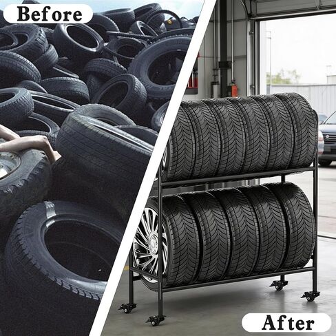 Adjustable Rolling Tire Rack, Heavy-Duty Tire Storage Rack for Garage with 4 Self-Locking Casters, Foldable Hole Board, Metal, 59" H x 59" W in Kuwait